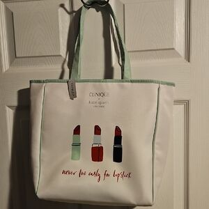 Kate Spade White Tote Bag with Lipstick Graphic